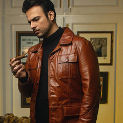 Men's Italian Style Real Antique Leather Coat Brown/Black