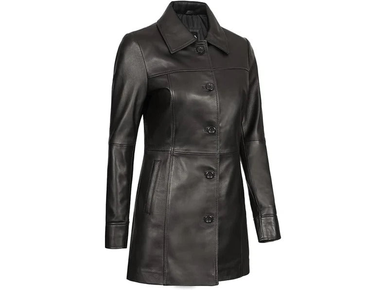 Women's Italian Style Long-Leather Coat Brown/Black