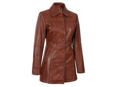 Women's Italian Style Long-Leather Coat Brown/Black