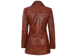 Women's Italian Style Long-Leather Coat Brown/Black