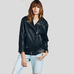 Women's Lucia Black Biker Leather Jacket