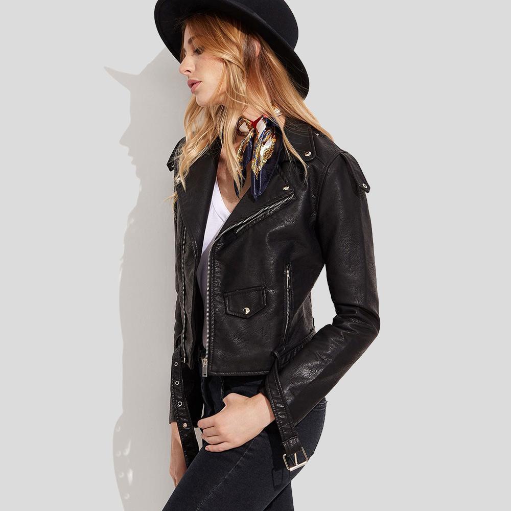 Women's Sienna Black Biker Leather Jacket